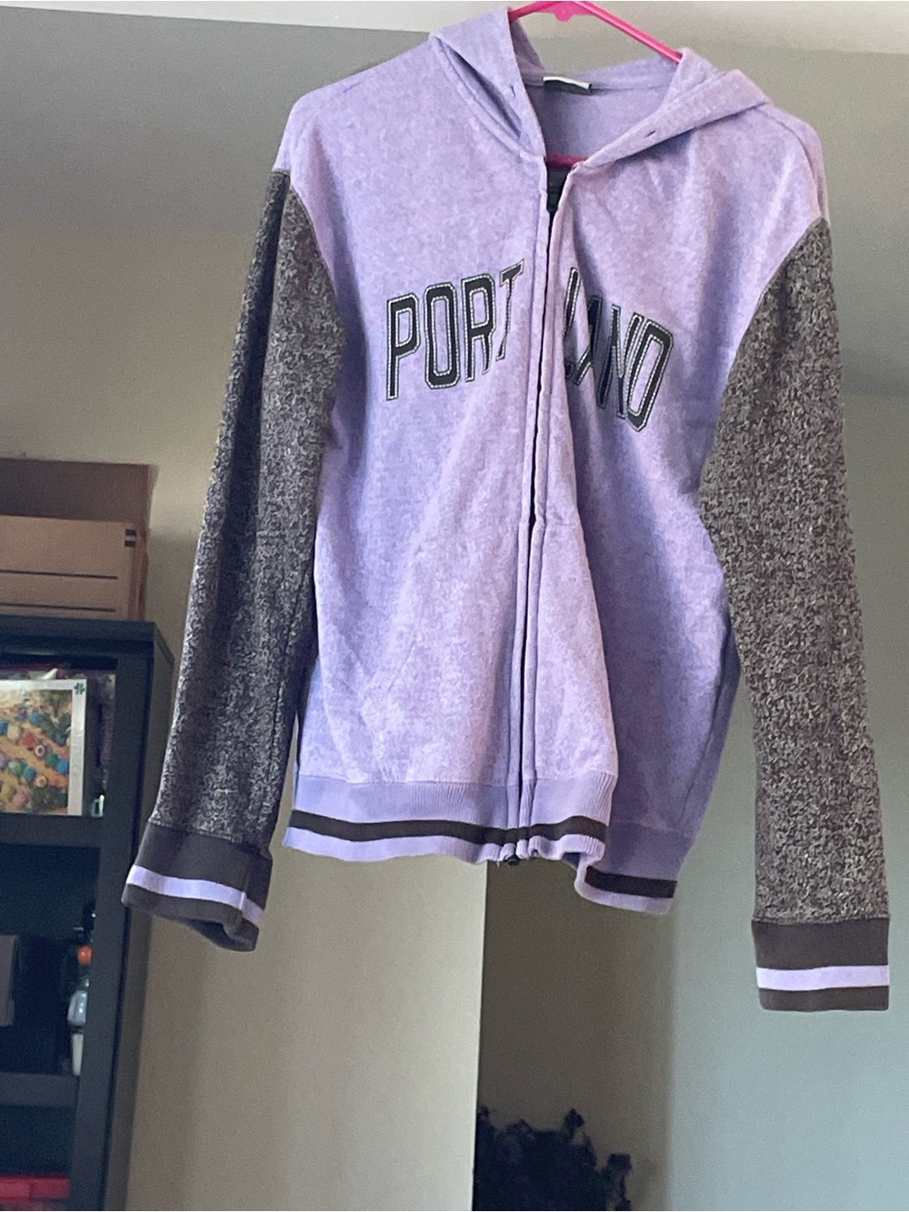 MV Sport Women’s Skater Purple and Grey Long-Sleeve Zip-Up “Portland” Hoodie L